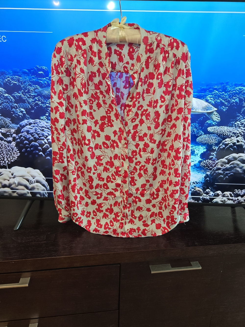 Equipment White Blouse with Red Floral Print Size M Like New